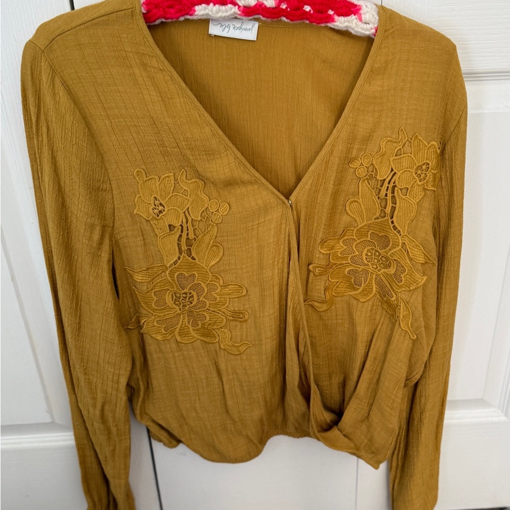 Anthropologie Mustard Floral Embroidered Blouse